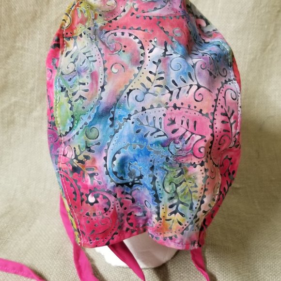 Hot Pink Paisley Batik Surgical Scrub Cap - Picture 4 of 4